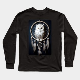 Snowy Owl Sitting In Dreamcatcher Long Sleeve T-Shirt